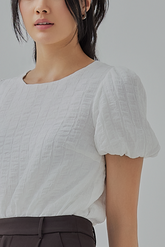 Billie Textured Puff Sleeves Blouse in White
